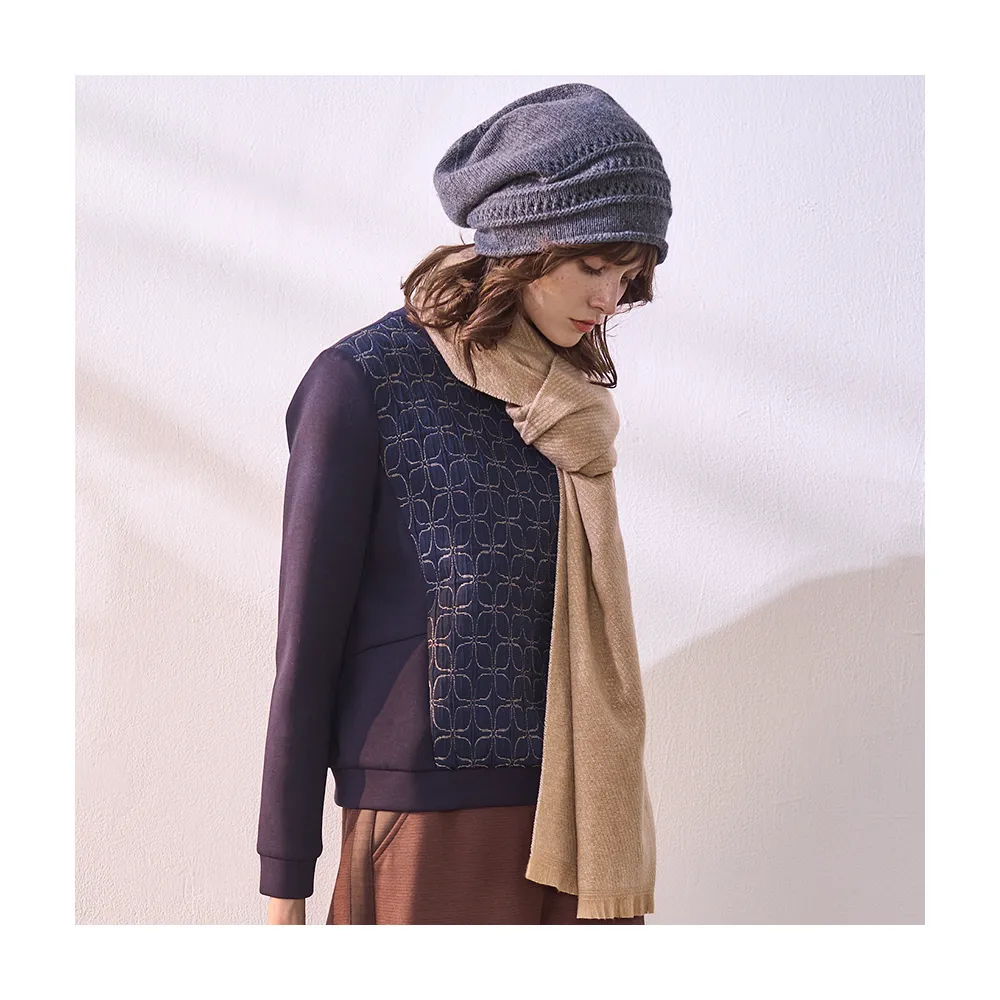 【Diffa】幾何織紋異素材拼接針織衫-女