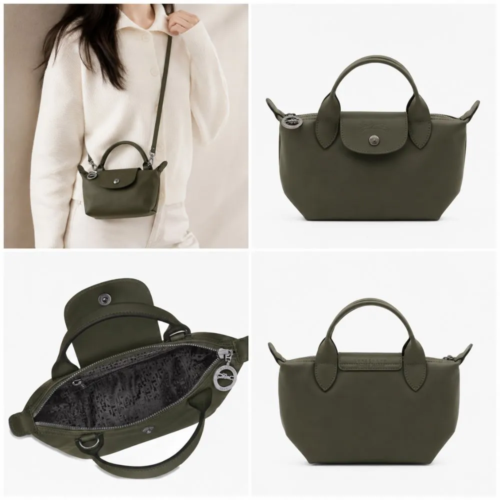 【LONGCHAMP】Le Pliage Xtra XS 冷杉綠 牛皮 雙柄斜背包