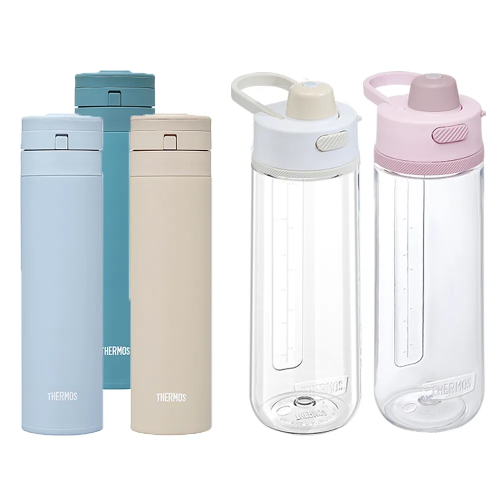 【THERMOS 膳魔師】買1送1_mo獨家不鏽鋼輕量自動上鎖保溫瓶450ml+輕水瓶710ml(JNS-455+TP4329)