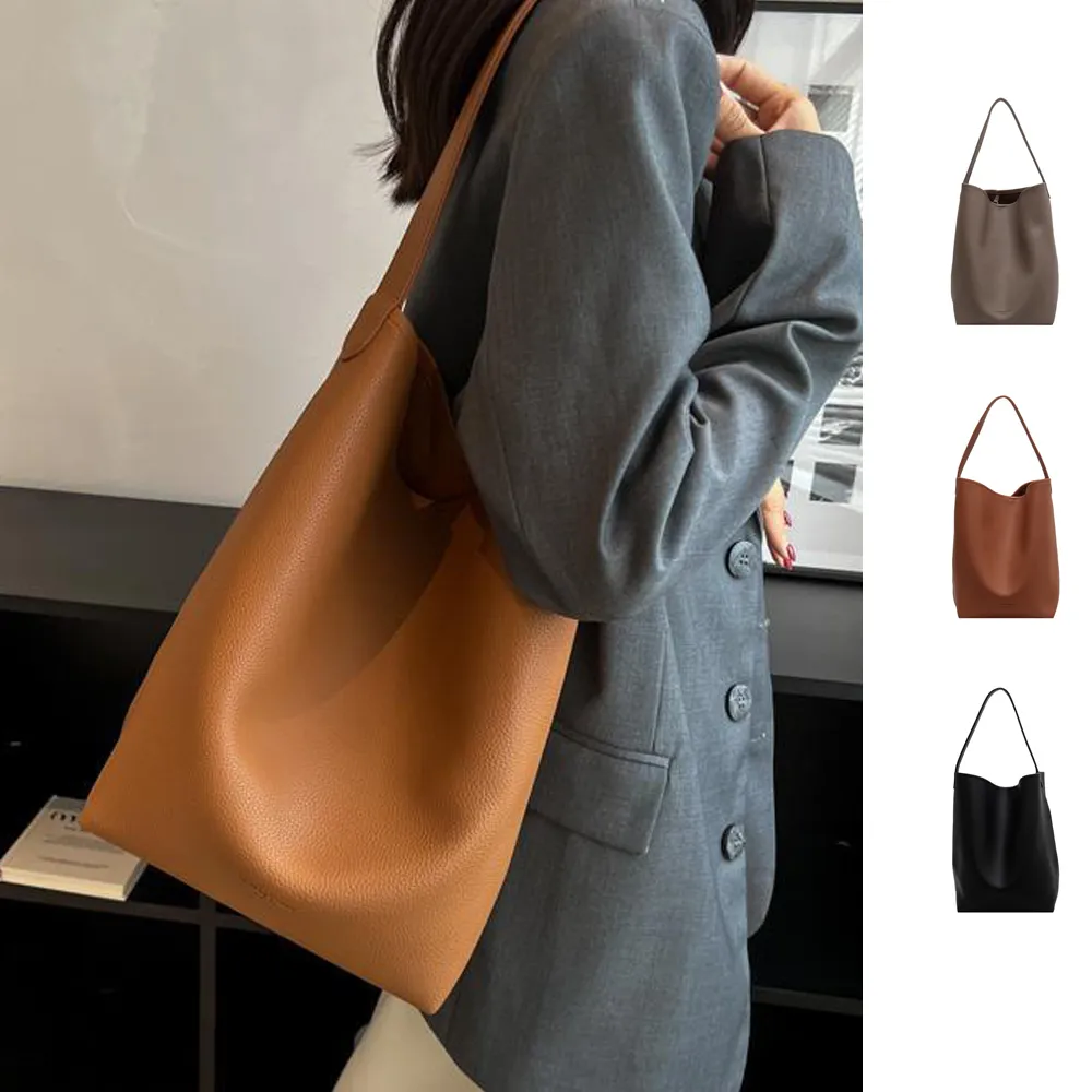【Rosse Bags】慵懶簡約軟皮大容量肩背包 水桶包(杏色 / 卡其色 / 棕色 / 黑色)