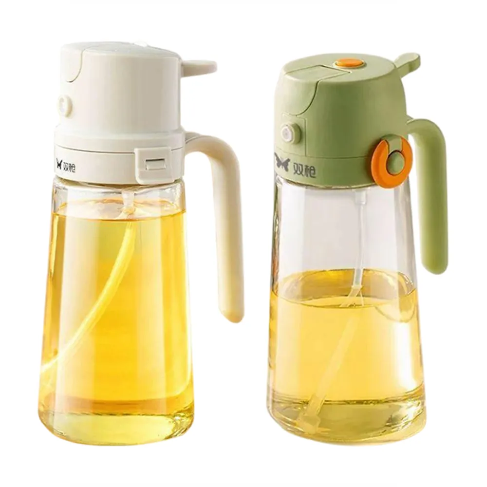 【Klova】雙槍噴倒一體兩用油壺 470ml 加厚玻璃噴油壺 廚房控油自動油壺 (氣炸鍋噴油壺/醬油醋調味瓶)
