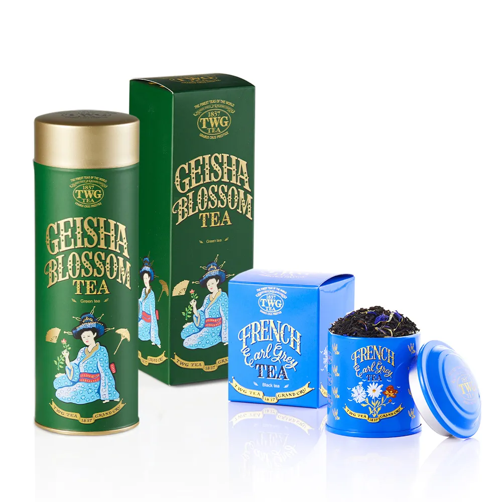 【TWG Tea】頂級訂製茗茶2入組 蝴蝶夫人之茶100g/罐+法式伯爵茶20g/罐(綠茶+黑茶)