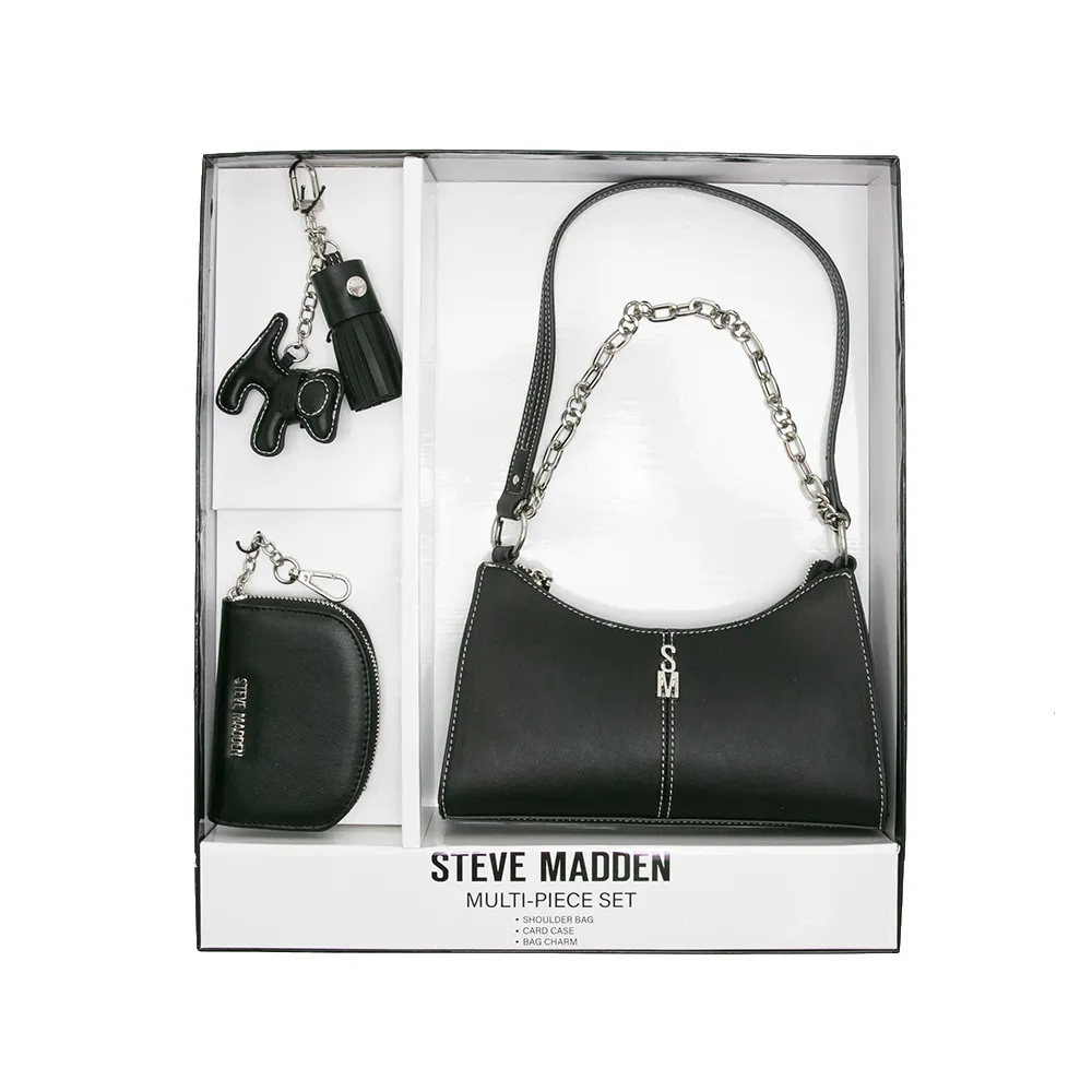 【steve madden】雙背帶腋下包/零錢包三件禮盒組(黑色)