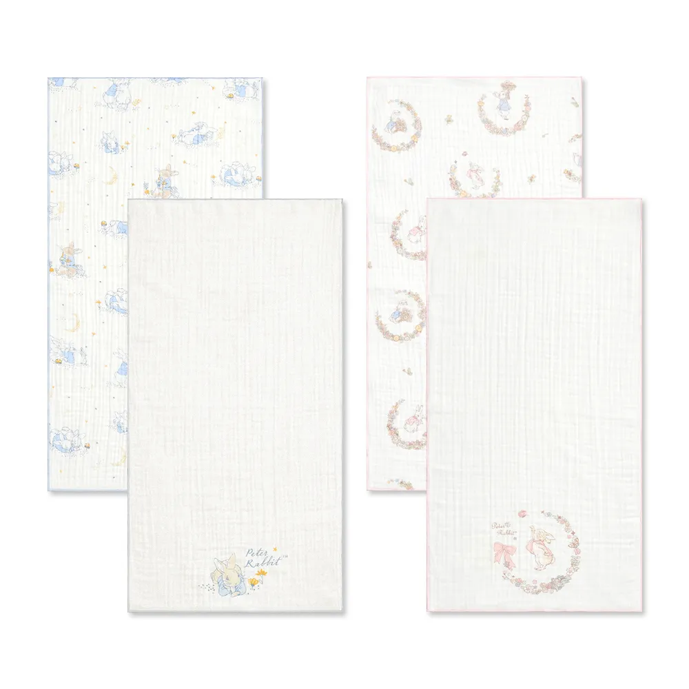 【奇哥】比得兔天絲三層紗布澡巾2入 30×60cm(沐浴巾 拍嗝巾 紗布巾 口水巾)