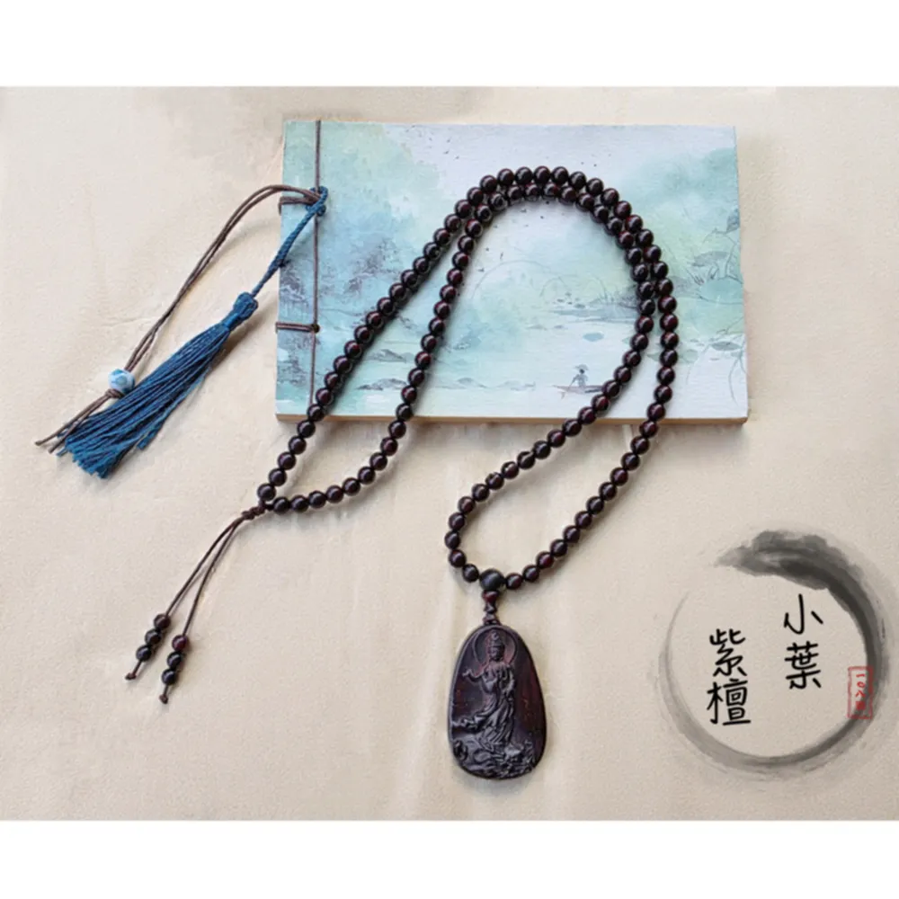 【家家銀飾手工坊】印度小葉紫檀觀音菩薩項鍊(雕工細膩安神定氣舒緩壓力)