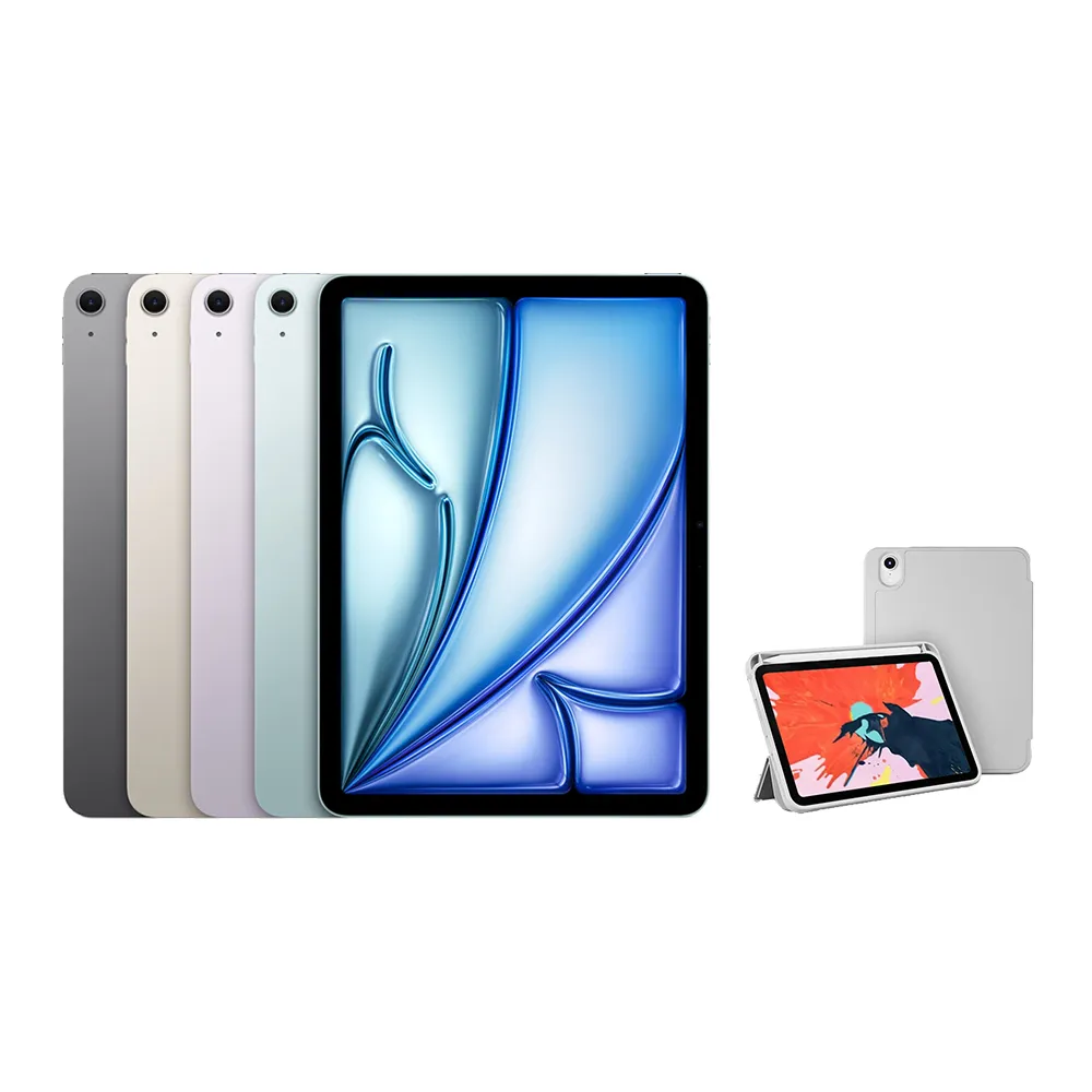 【Apple】2025 iPad Air M3晶片/11吋/WiFi/512G 平板電腦(三折筆槽殼+鋼化保貼組)