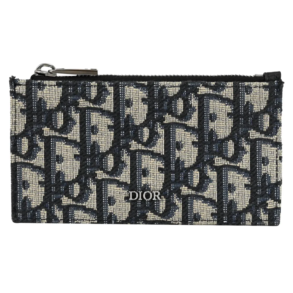 【Dior 迪奧】經典品牌LOGO緹花拼接4信用卡證件名片零錢包(深藍)