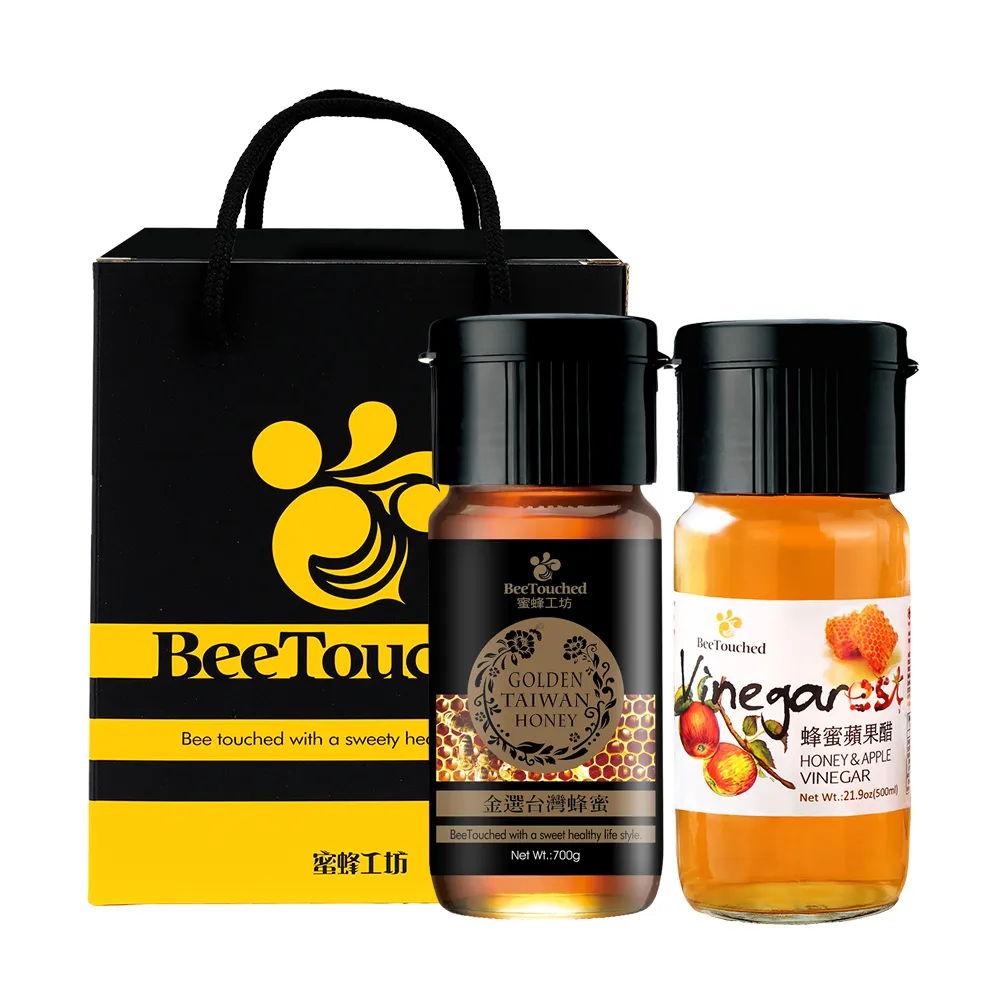 【蜜蜂工坊】金選台灣蜜醋禮盒(金選台灣蜂蜜700g+蜂蜜蘋果醋500ml)