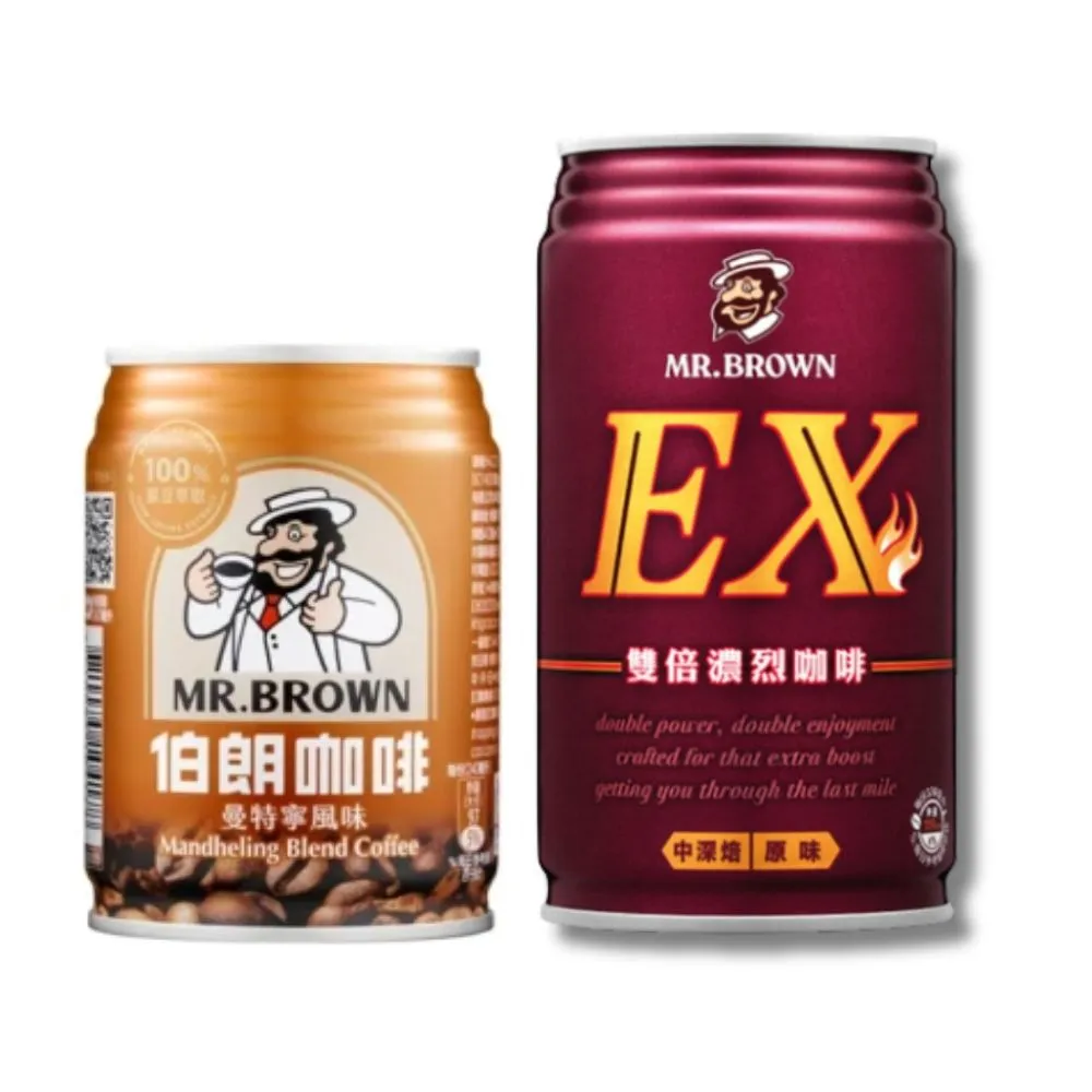 【伯朗咖啡】曼特寧風味咖啡240mlx24入/箱 + EX雙倍濃烈咖啡330mlx24入/箱(共48入-有糖)