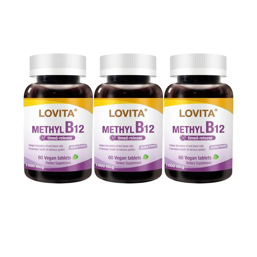 【LOVITA 愛維他】緩釋型甲基維他命B12素食錠*3瓶 60錠/瓶 共180錠(維生素B12)