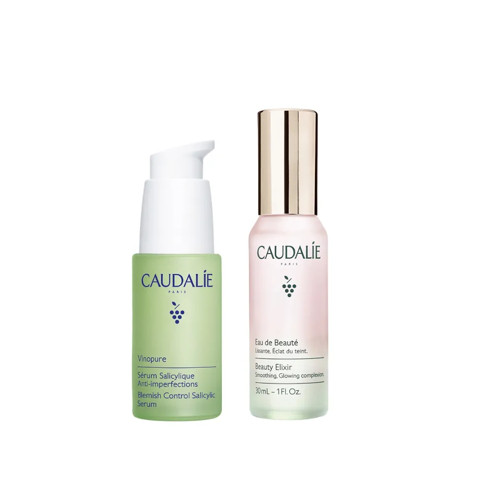 【CAUDALIE 歐緹麗】葡萄控油拋光入門組(皇后水30ml+抗痘精華30ml)