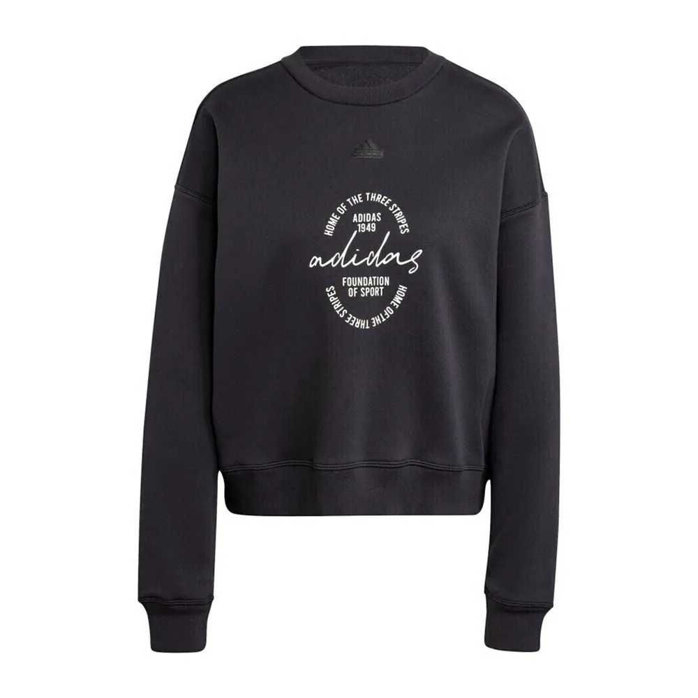 【adidas 愛迪達】W BLUV Q3 SWT 女 長袖上衣 休閒長袖 落肩 舒適 穿搭 黑(IY1458)