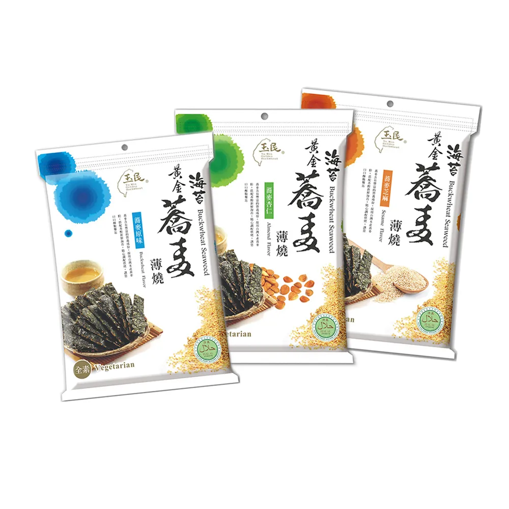 【玉民】台灣契作 黃金蕎麥海苔薄燒 40g/包 3口味(12包組 原味/杏仁/芝麻)