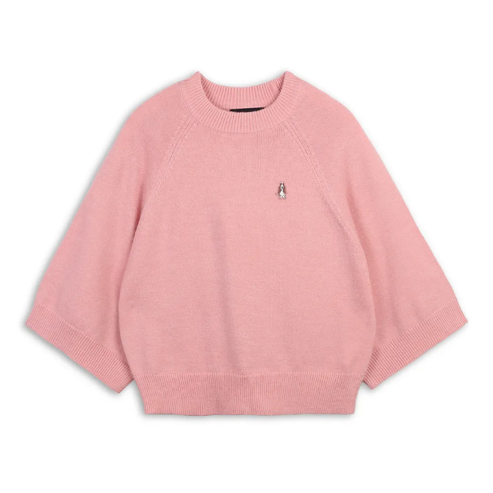 【Hush Puppies】女裝 線衫 素色刺繡小狗七分袖短版線衫 (淺粉紅 / 64213108)