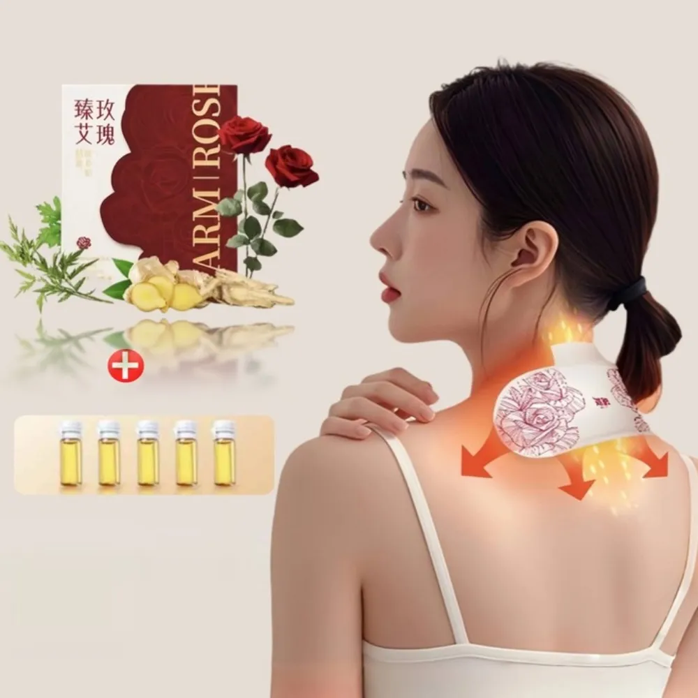 【YAOCHEN 瑤辰】2組 含玫瑰精油-玫瑰艾灸熱敷貼5入/盒-2盒(護頸貼 暖頸貼 按摩貼片 暖身貼 暖暖包)
