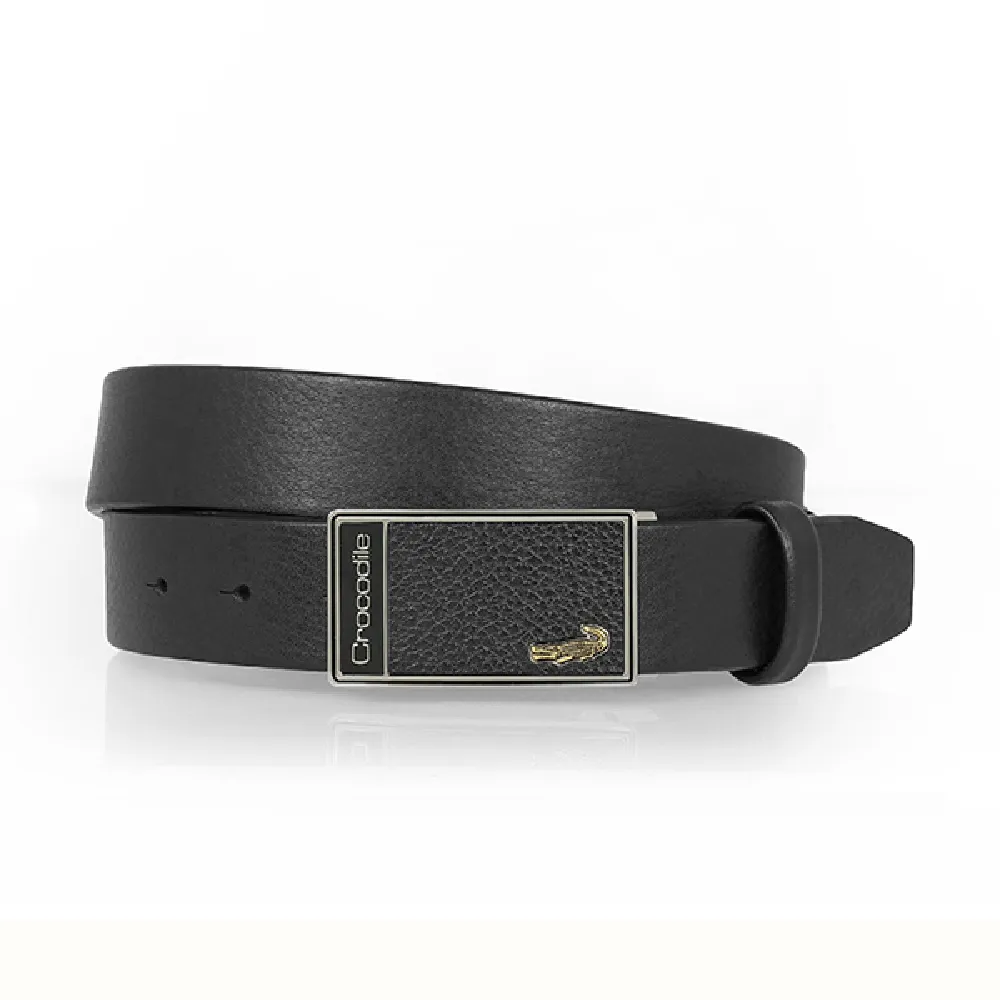 【Crocodile】雙11 鱷魚皮件 真皮皮帶 自動皮帶 扣式皮帶 32mm-0101-40041-黑色(真皮皮帶 男生皮