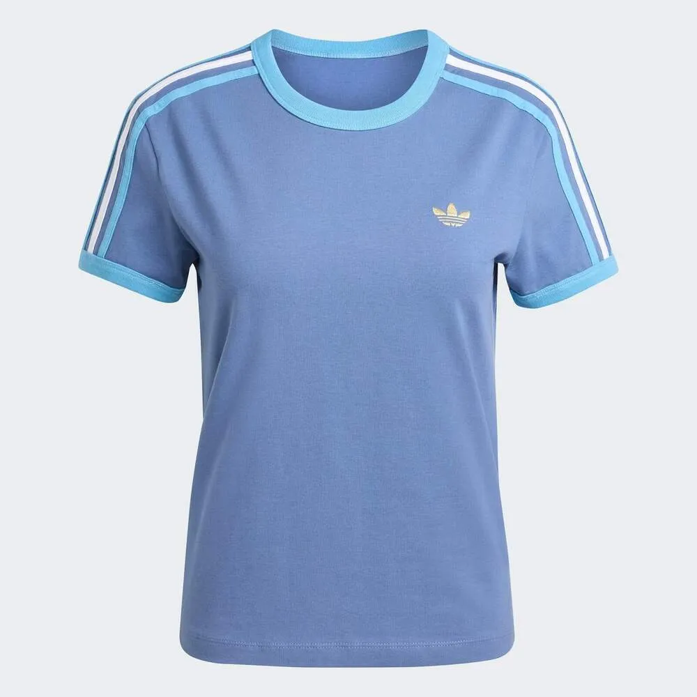 【adidas 愛迪達】3s Tee Slim 女 T恤 運動上衣 休閒短袖 藍 亞版 經典(KE9385)