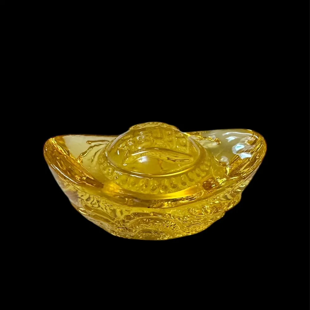 【勝弘珠寶】琉璃祥瑞雙龍招財金元寶-10公分