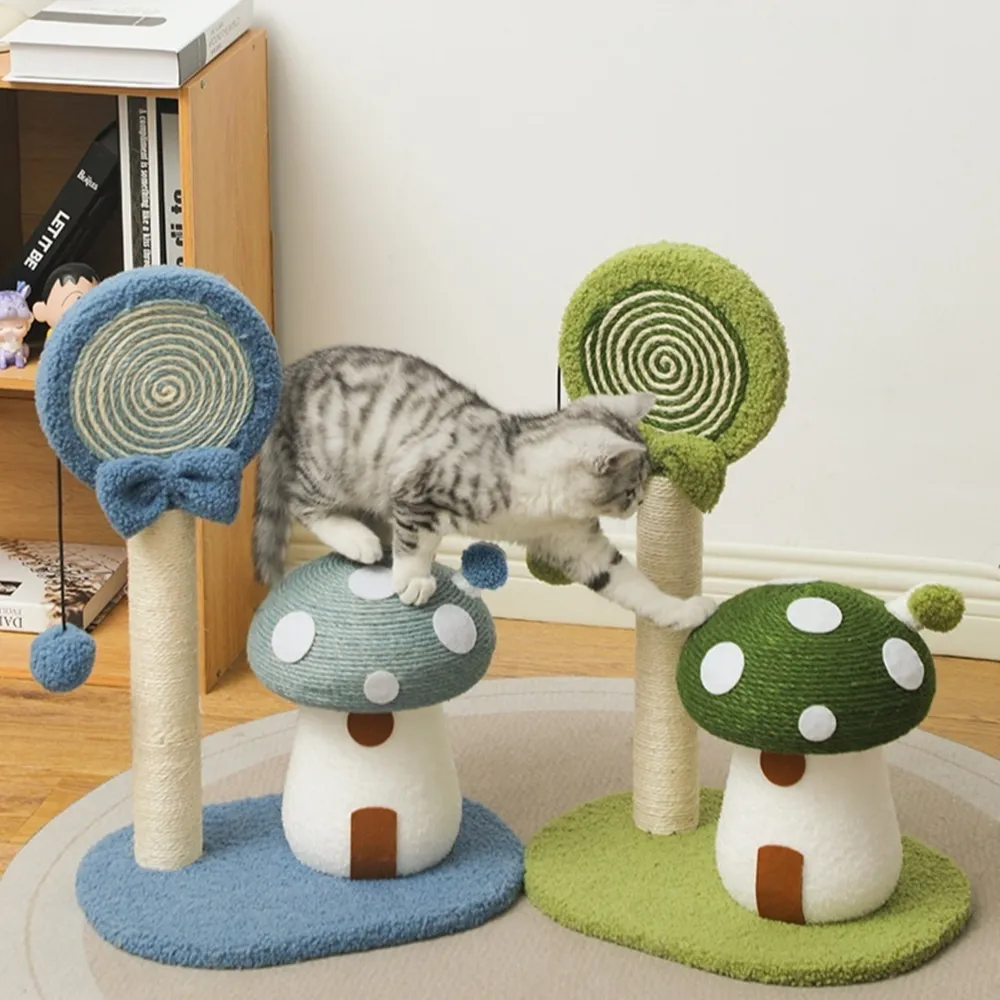 【科凌】可愛蘑菇屋劍麻貓抓板 棒棒糖造型立式磨爪柱 貓咪居家解悶耐磨寵物用品