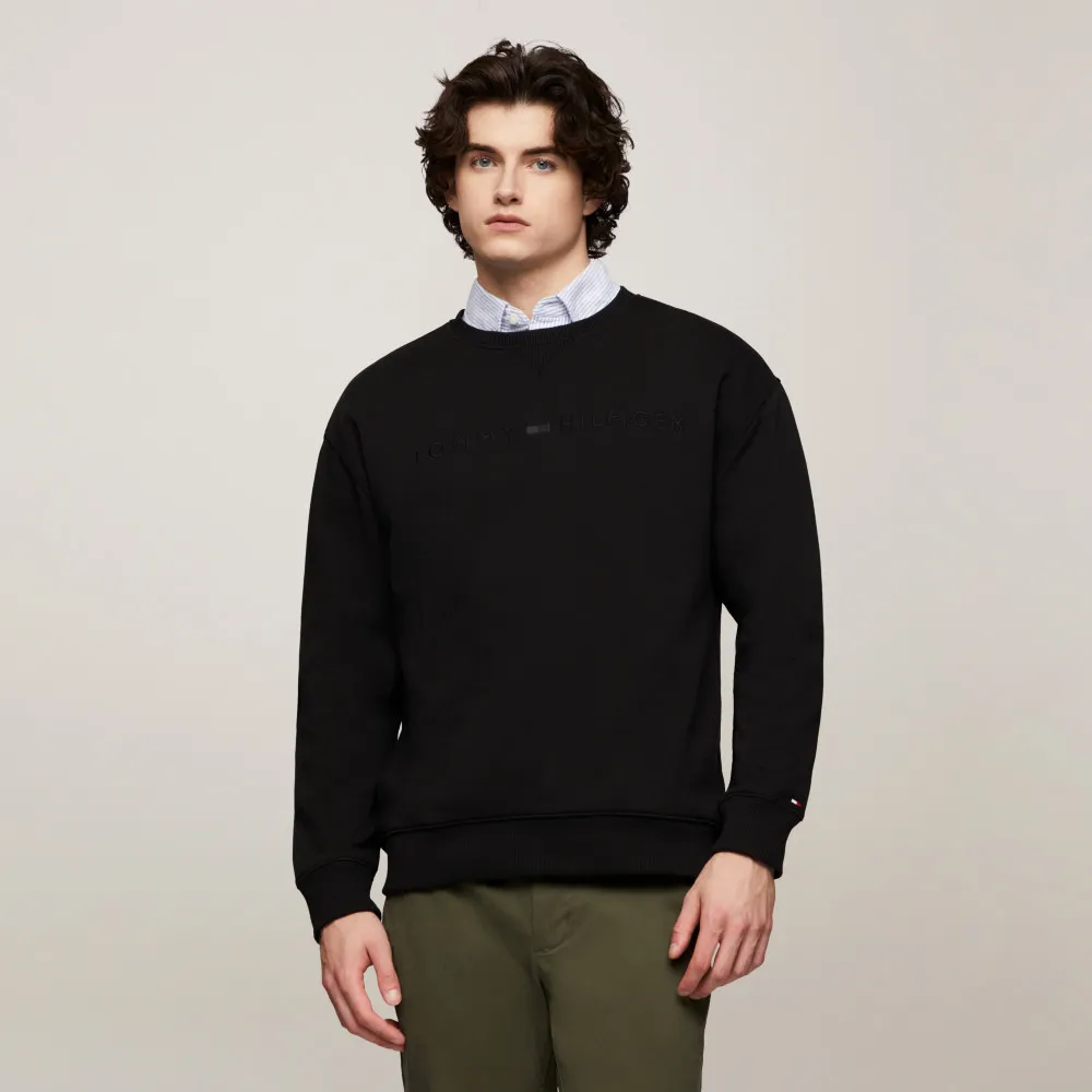 【TOMMY HILFIGER】官方旗艦館 同色調刺繡Logo大學T_黑色