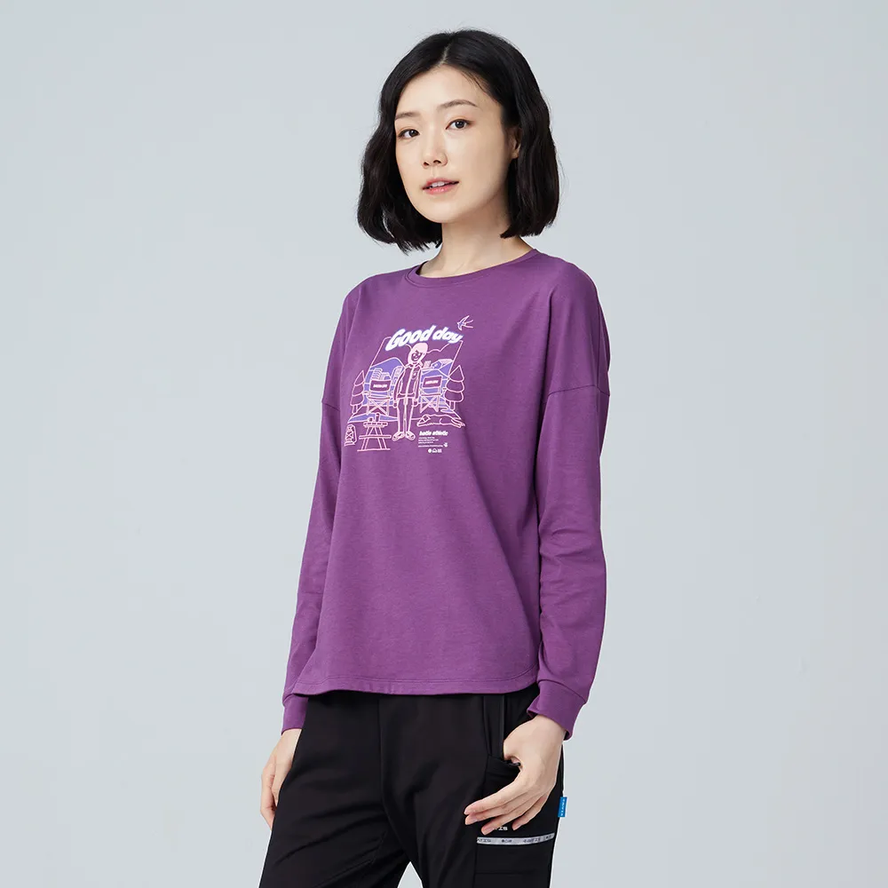 【BATIS 巴帝斯】插畫款長 T - 女 - 二色(保暖、舒適)
