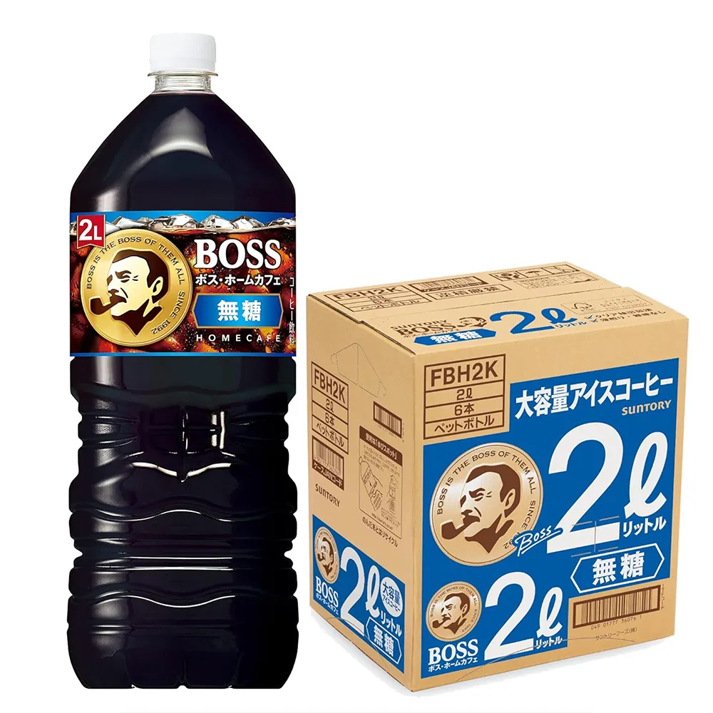 【Suntory 三得利】2000mlx6罐入 BOSS Home Cafe 無加糖黑咖啡 美式珈琲(日本原裝進口飲料 辦公室工作飲品)