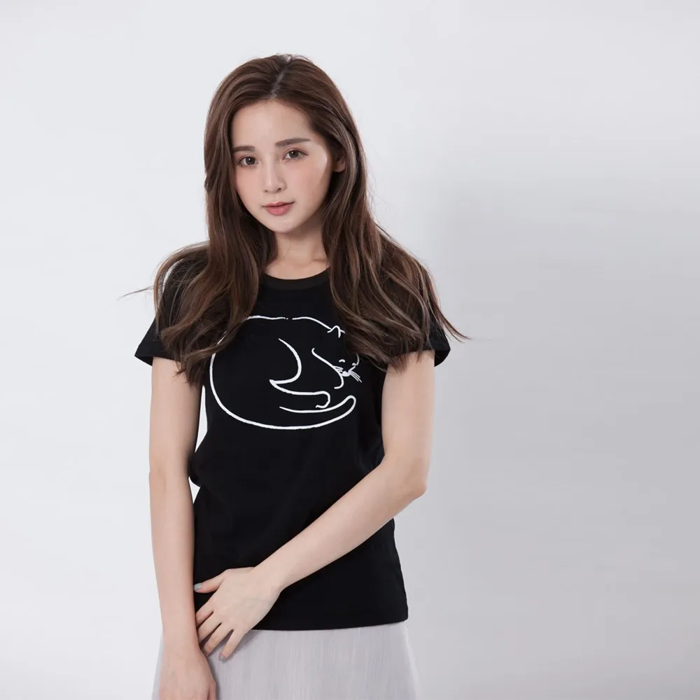 【so that’s me 好我】貓咪愛睡覺短袖蜜桃棉女Tee(合身版型蜜桃棉舒適手感)