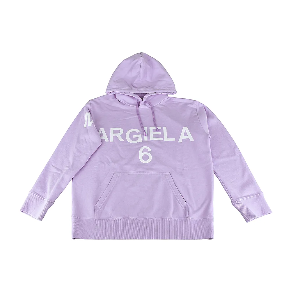 【MM6 MAISON MARGIELA】MM6 Maison Margiela白字LOGO棉質長袖連帽T恤(女款/淡紫色)
