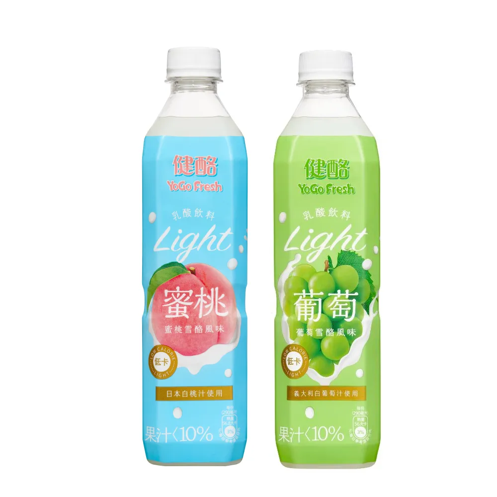 【金車/伯朗】健酪低卡乳酸飲料-蜜桃雪酪/葡萄雪酪風味580ml-24瓶/箱