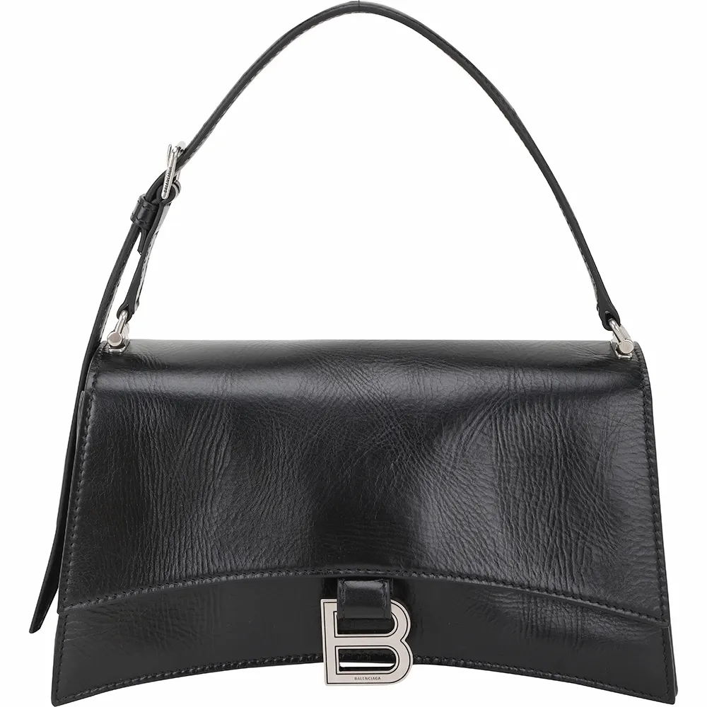 【Balenciaga 巴黎世家】Crush 小款 B字標誌鞣製小牛皮手提肩背沙漏包-黑色(肩背包 腋下包 手提包)