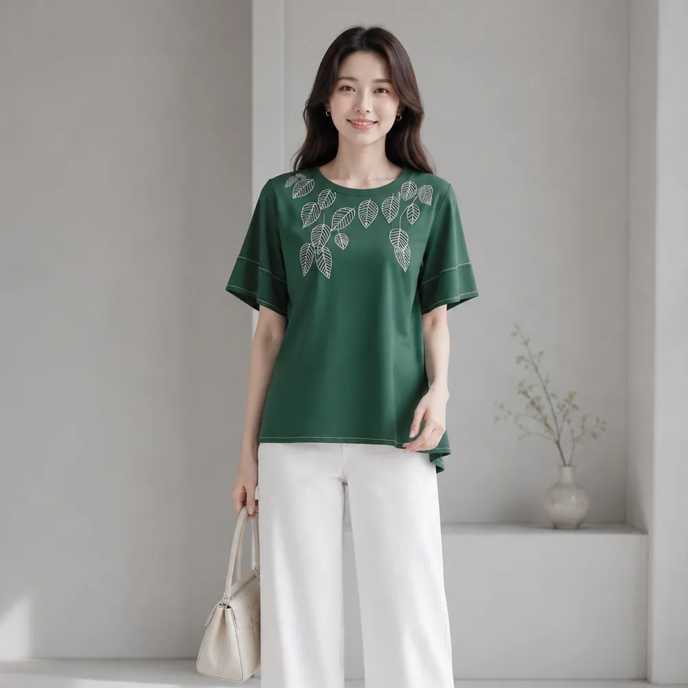 【YIN HWA 盈樺】ARIES 俐落簡約葉片圖案刺繡上衣