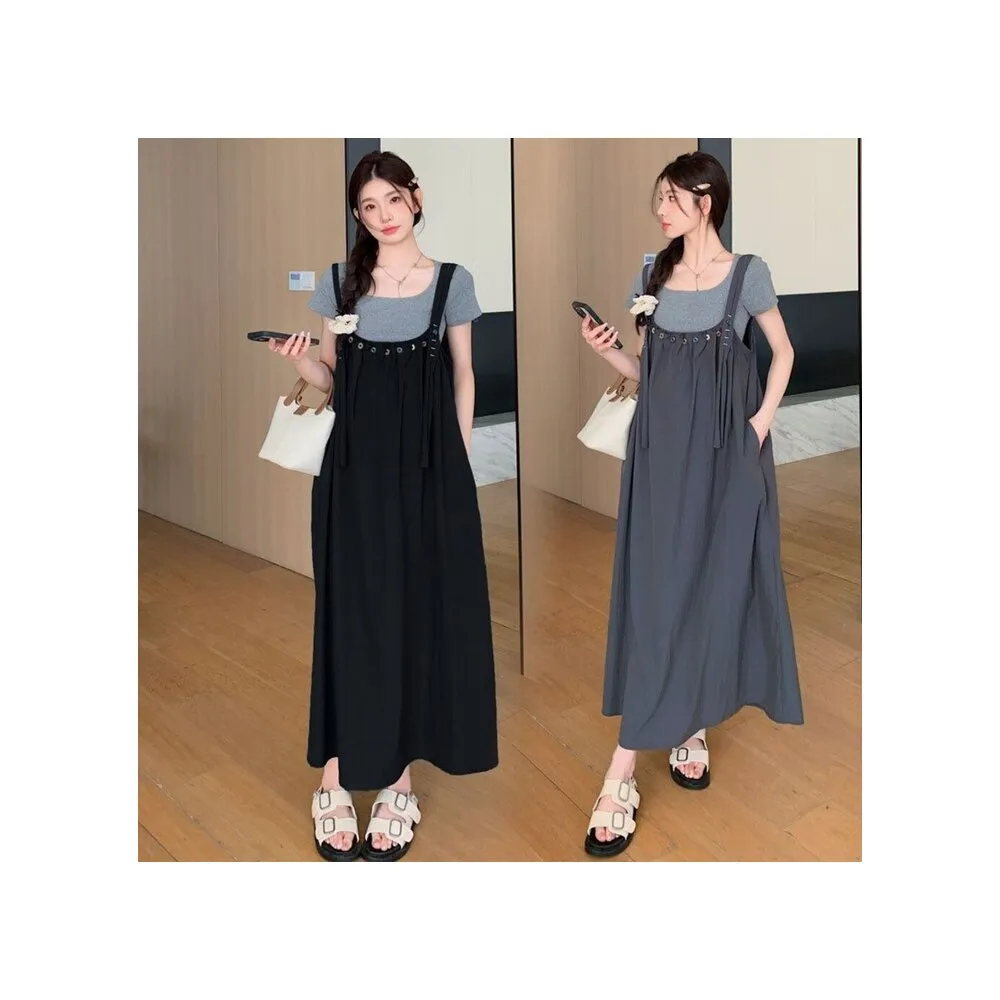 【漂亮小媽咪】夏日 背心長裙 無袖 可調節 吊帶裙 孕婦裝 背心裙 背心洋