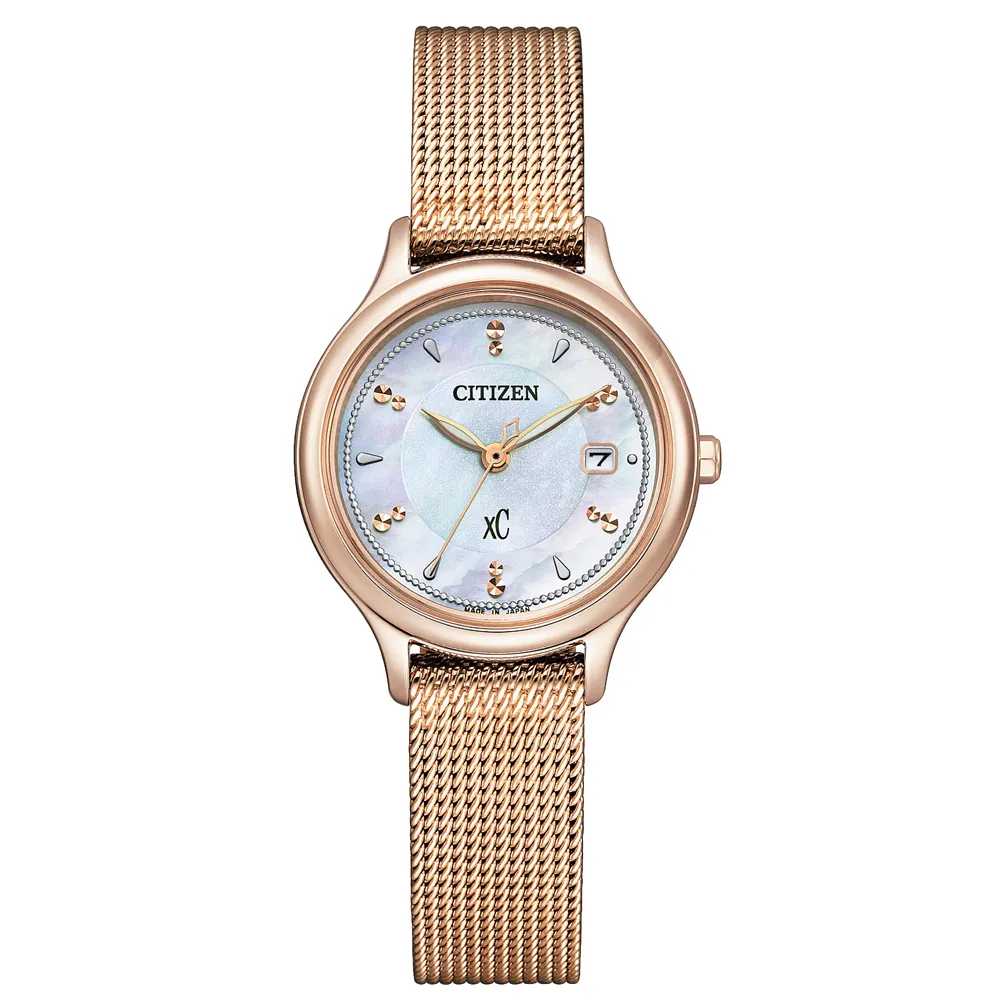【CITIZEN 星辰】XC 亞洲限定推薦款白蝶貝米蘭帶光動能石英錶 女錶/28mm 雙11 (EW2635-54X)