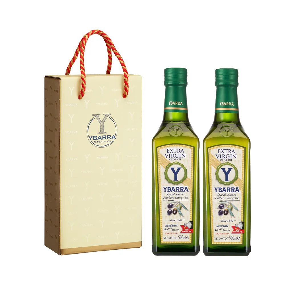 【YBARRA】益百萊 100%特級冷壓初榨橄欖油 500mlx2 兩入禮盒組(生飲級0.26%酸價/玻璃瓶/禮盒/雙11限定)