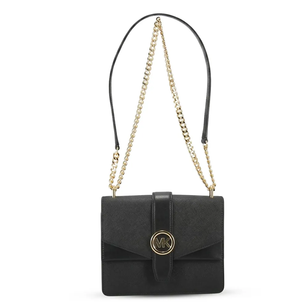 【Michael Kors】GREENWICH高雅金屬鍊帶防刮上掀肩背/斜背包35S5SGRC1L(金LOGO)
