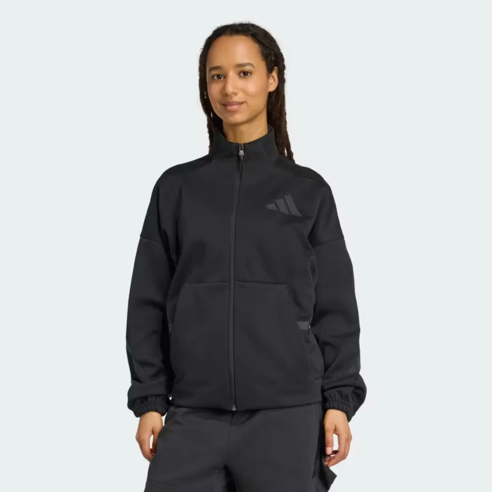 【adidas 愛迪達】外套 女 運動立領外套 W Z.N.E. TT 黑 JW7778