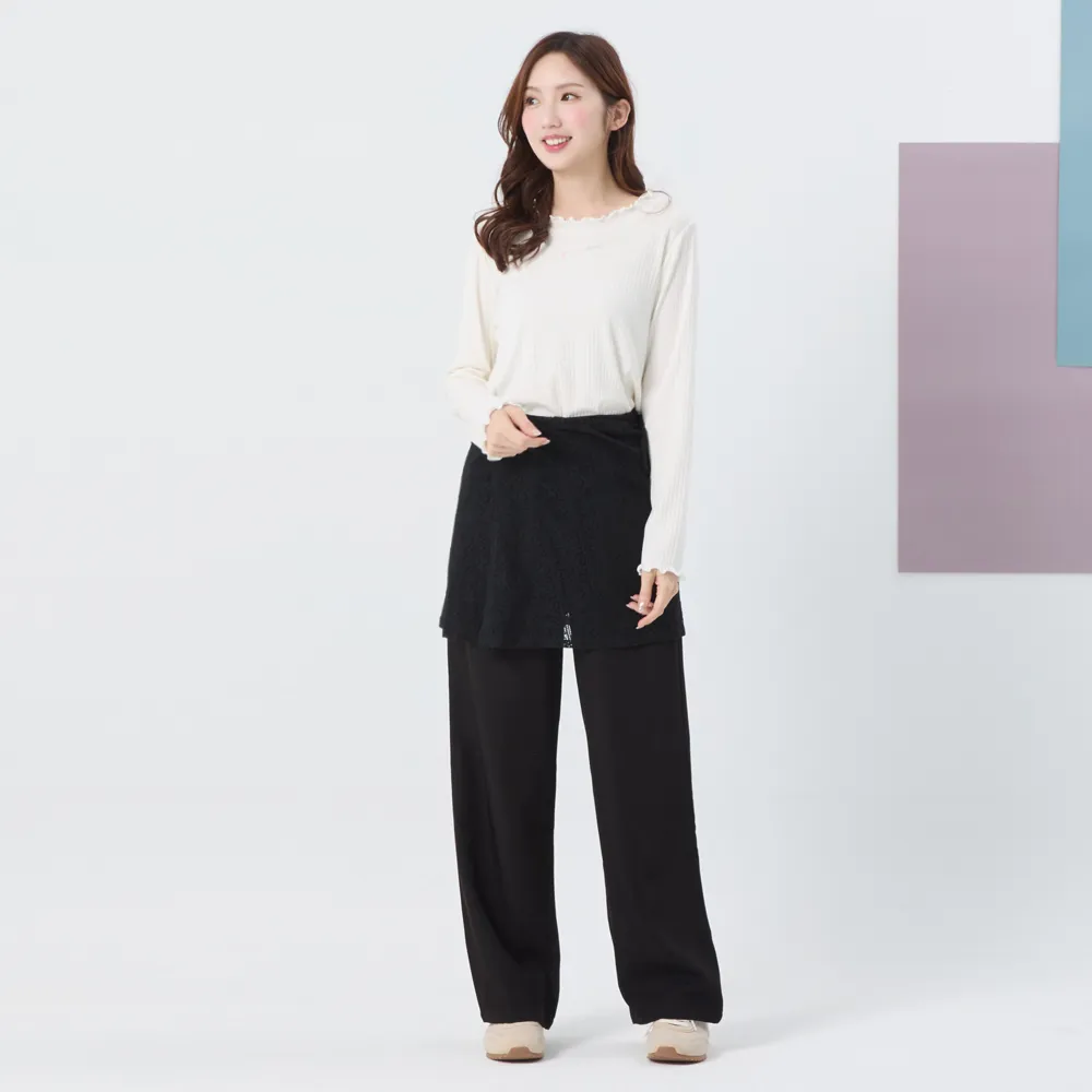 【betty’s 貝蒂思】顯瘦蕾絲綁帶兩件式長褲(黑色)