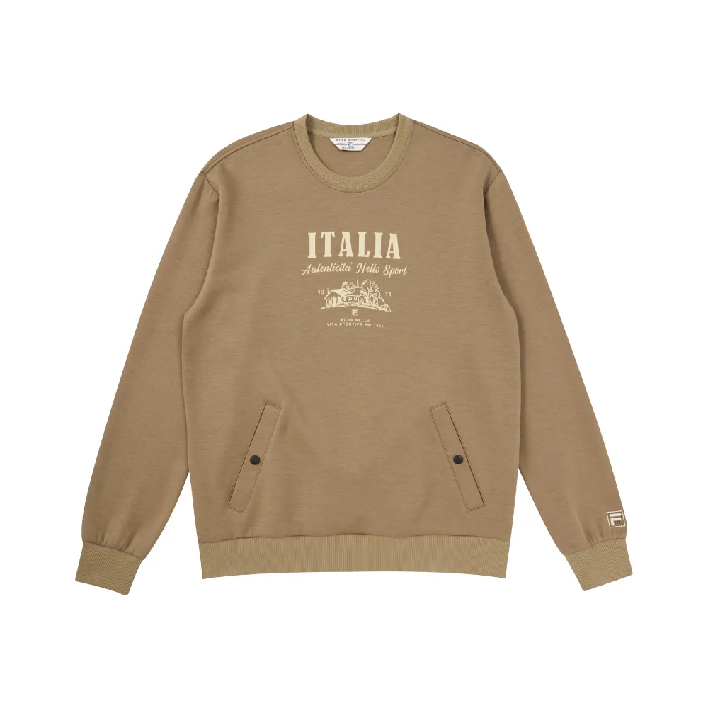 【FILA】男長袖圓領T恤-卡其棕 1TEA-5433-OV