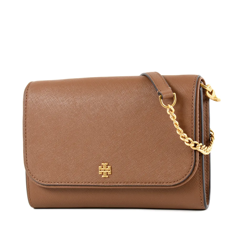 【TORY BURCH】防刮十字紋翻蓋鍊帶斜背WOC包-焦糖色