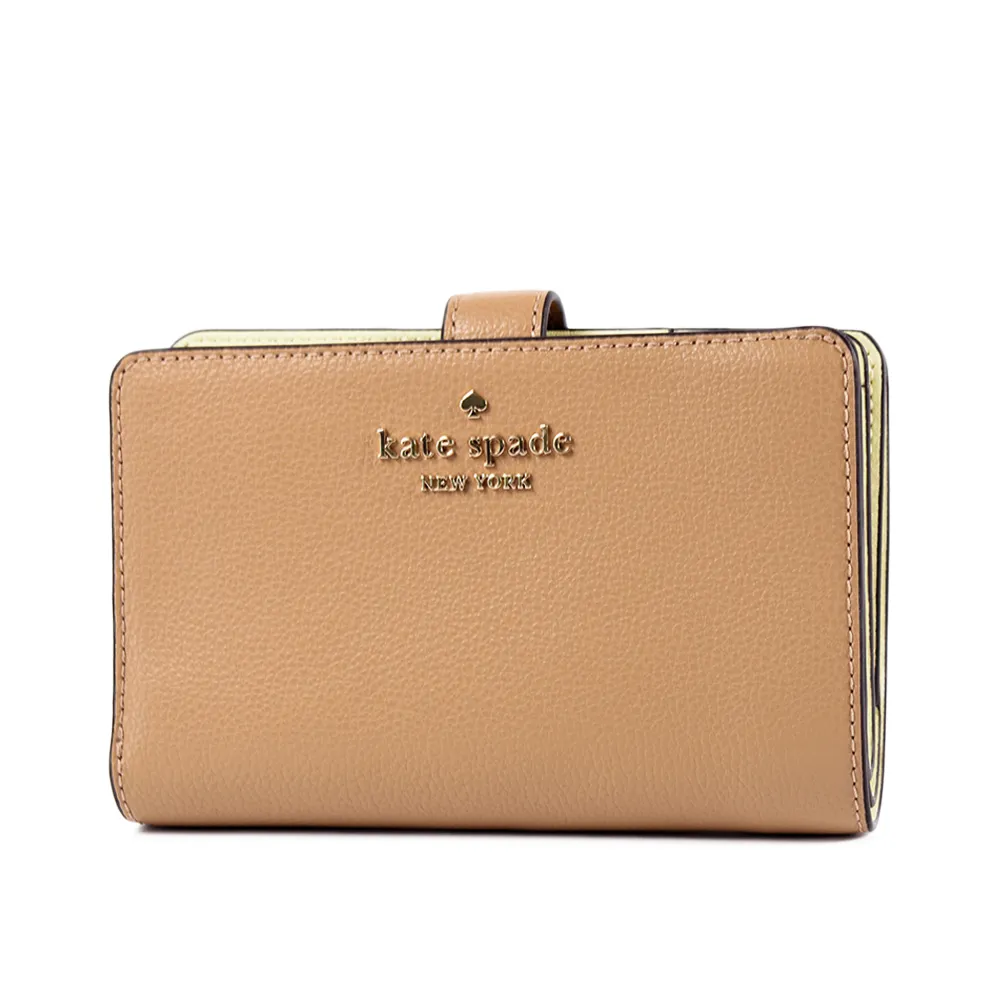 【KATE SPADE】鵝卵石紋釦式雙折中夾-棕色