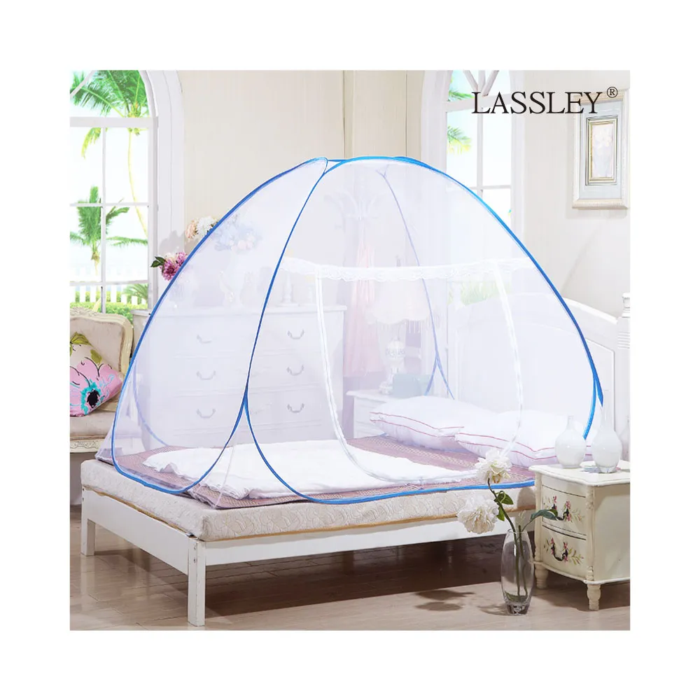 【LASSLEY】彈開式蒙古包蚊帳-加大雙人床加大床(防蚊蚊帳 秒開 防蚊帳棚 瞬開 防蚊簾 隔蚊 雙門 無底)