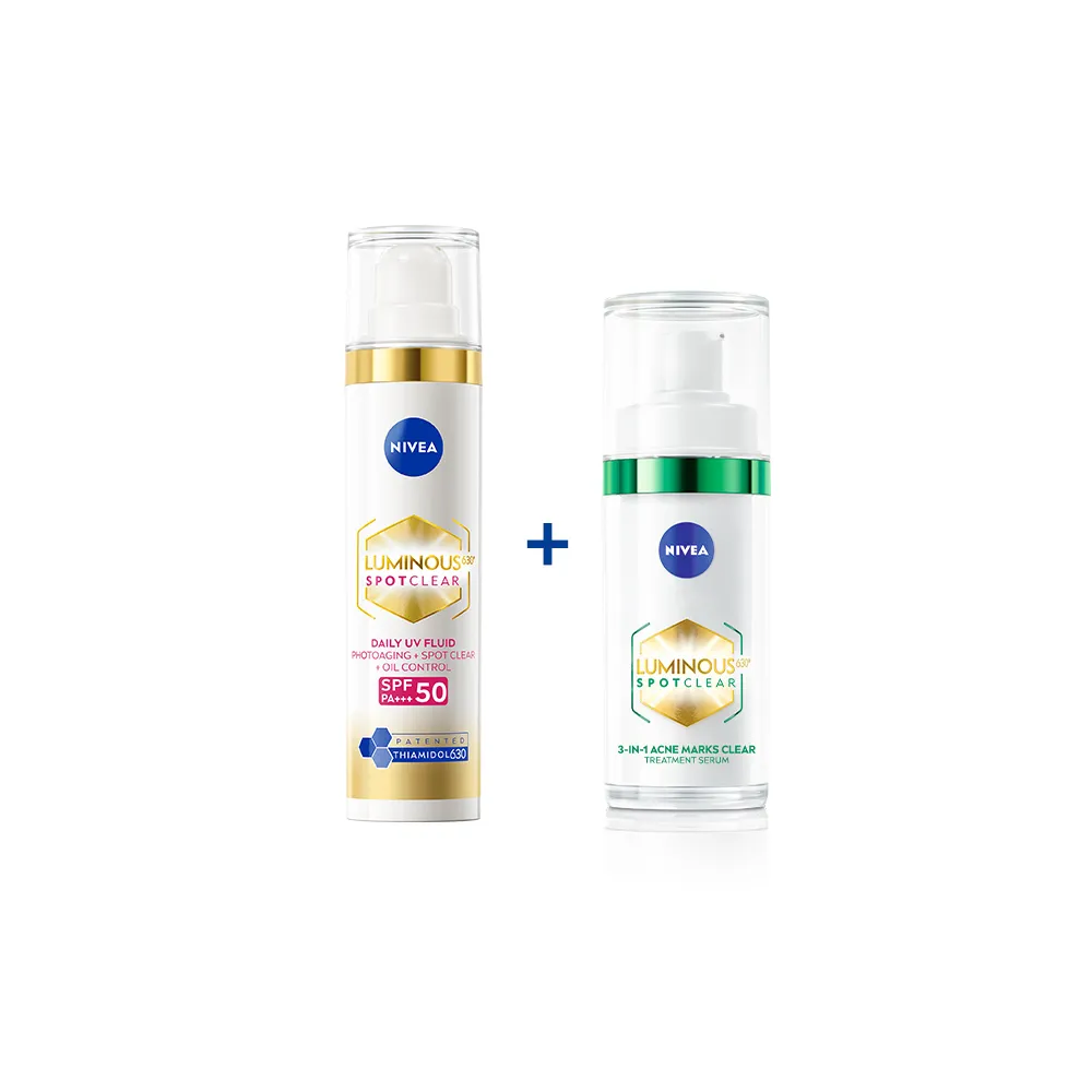 【NIVEA 妮維雅】淡斑+防曬+妝前★630淡斑煥白/煥膚精華30ml+UV防禦乳40ml(提安明多630/抗老/抗痘印)