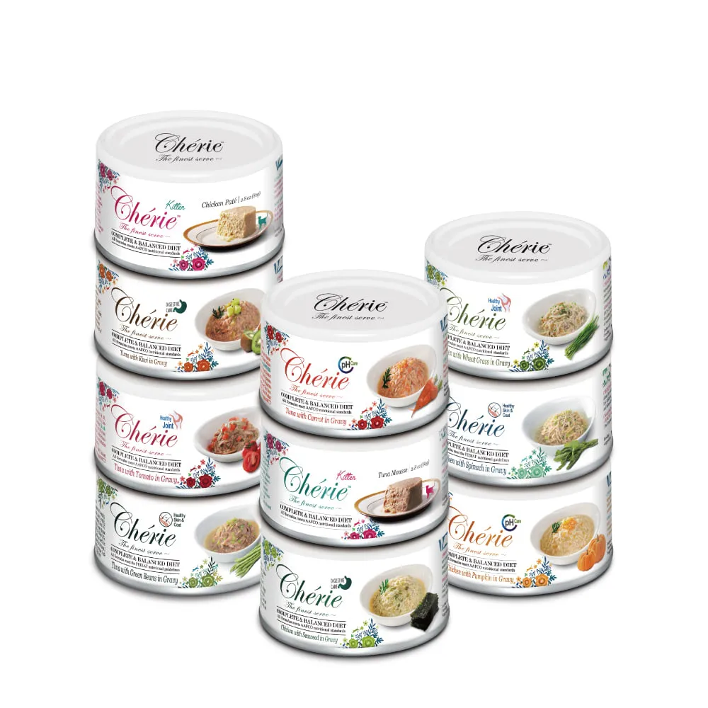【Cherie 法麗】全營養貓主食罐 80g 十種口味*24罐(貓主食罐 全齡貓 成貓 幼母貓 泌尿道 腸胃 關節保健)