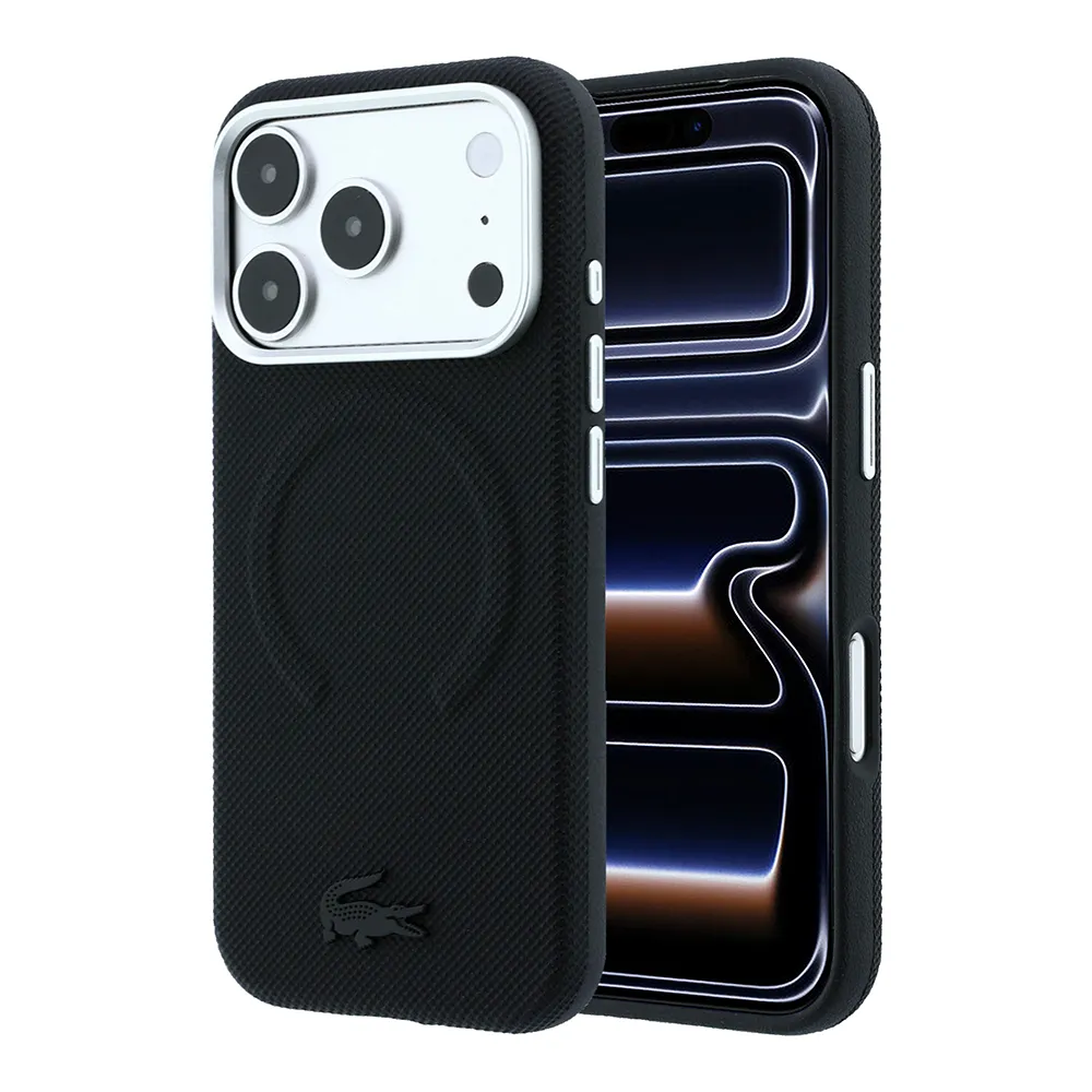 【LACOSTE】經典凸紋Logo 香榭金 MagSafe 手機殼 iPhone 18 Pro/Pro Max 黑
