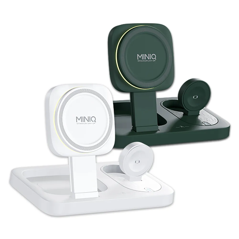 【mini Q】15W快充 三合一伸縮折疊 無線磁吸充電座(觸碰式氛圍燈/iPhone/Watch/Airpods)