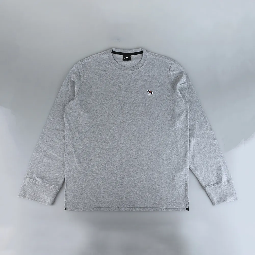 【Paul Smith】PAUL SMITH草寫LOGO彩色斑馬小布章純棉長袖T(男款/淺灰)