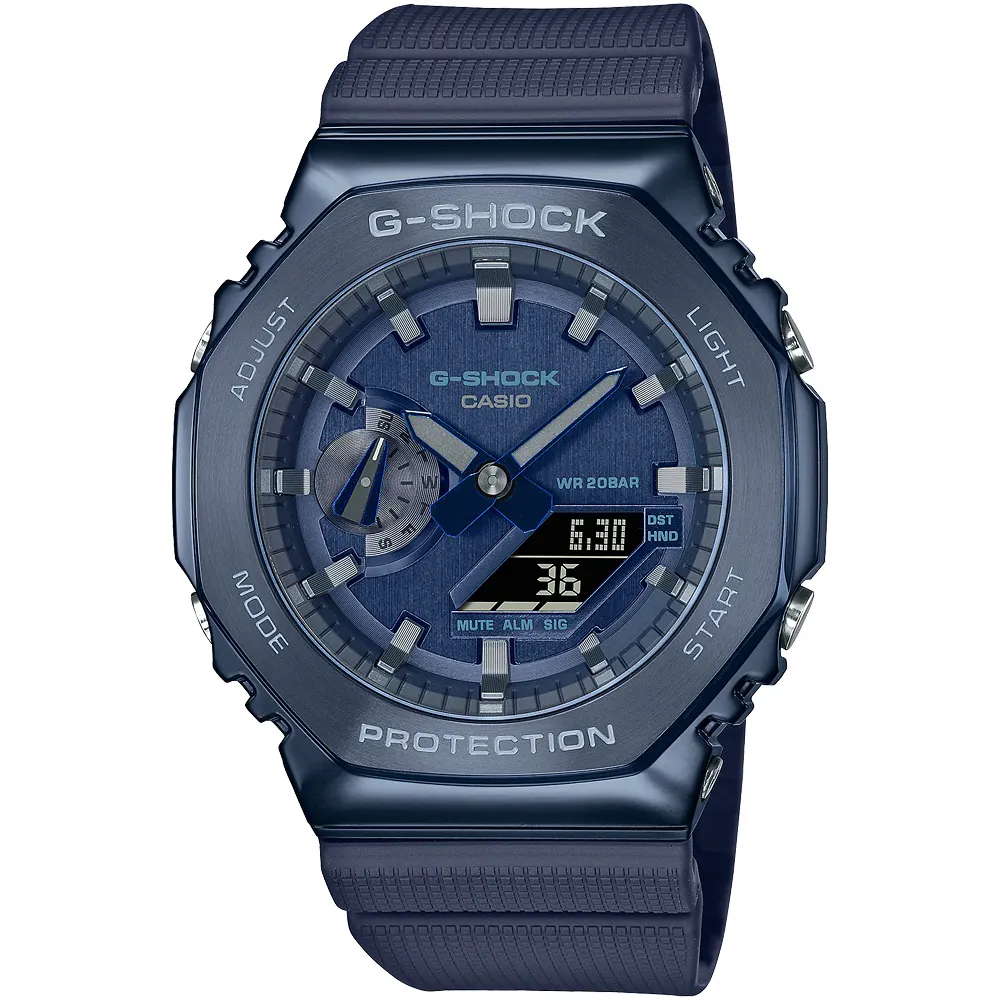 【CASIO 卡西歐】G-SHOCK 八角 金屬錶殼 雙顯手錶-深海藍 送禮 禮物 推薦(GM-2100N-2A)