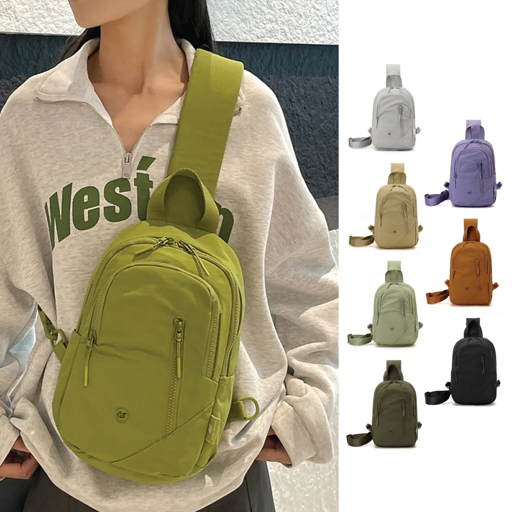 【Colorful Fox】簡約休閒百搭防水尼龍斜跨包 側背包(灰/黃/橘/紫/歐碧綠/橄欖綠/黑)