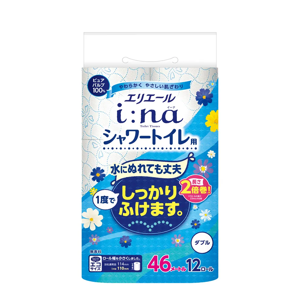 【日本大王】elleair i:na溫水洗淨便座用2倍☆捲筒衛生紙12捲入_雙層(無香)