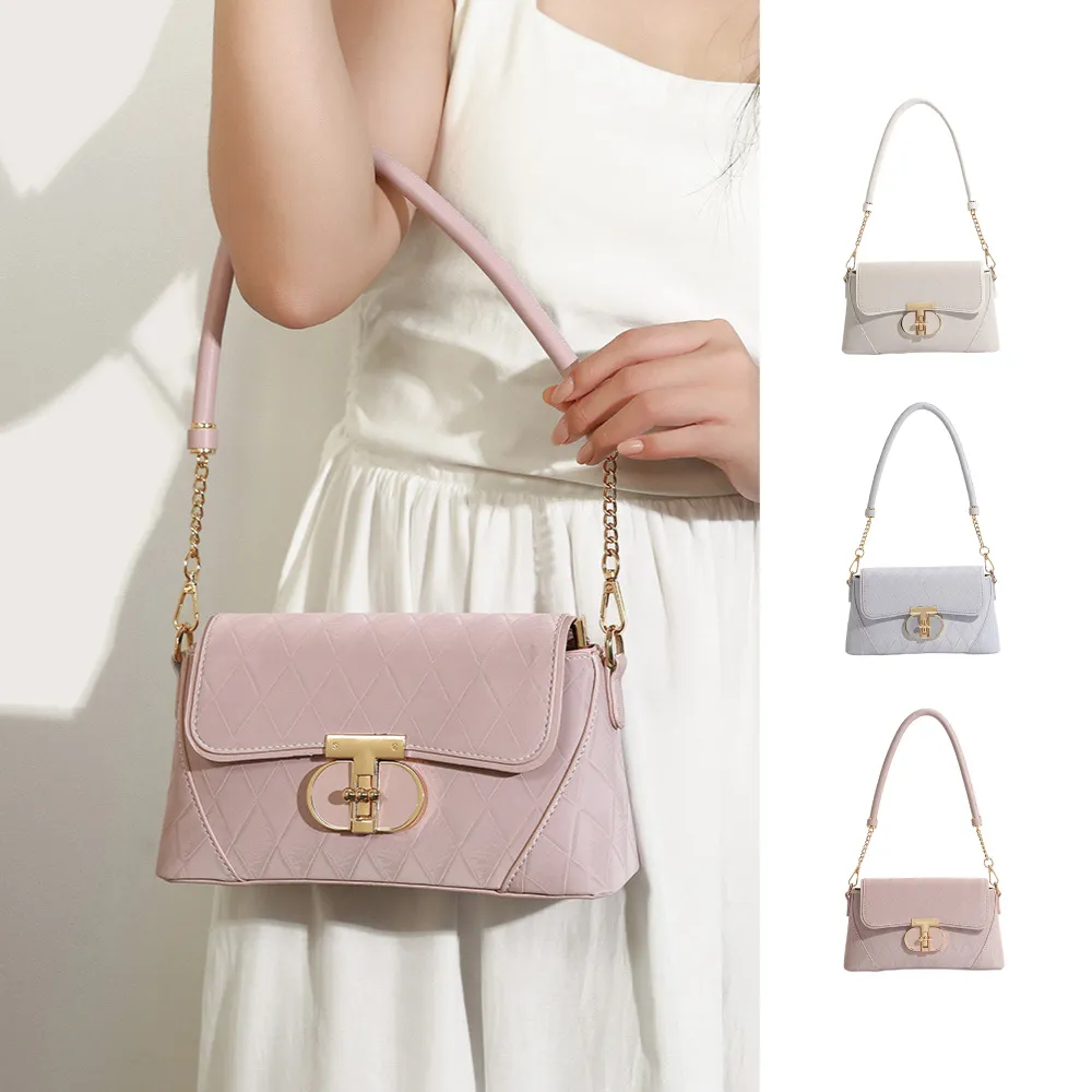 【Rosse Bags】經典時尚氣質菱格單肩包 斜跨包(米白/煙灰/藕粉)